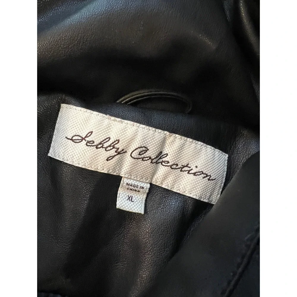 Sebby Collection Faux Leather Puffer Jacket Black Quilted Mock‎ Neck XL
